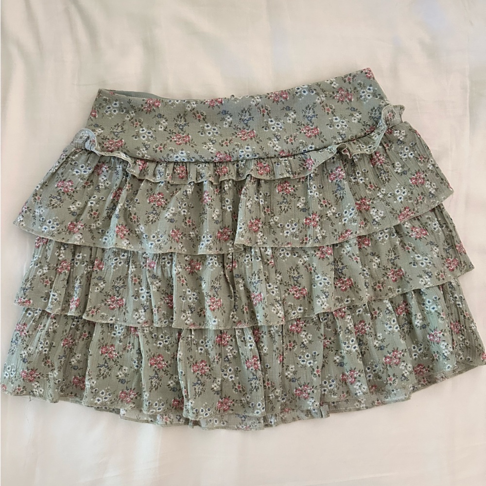 Altar'd State Floral Tiered Mini Skirt - Green and Pink
